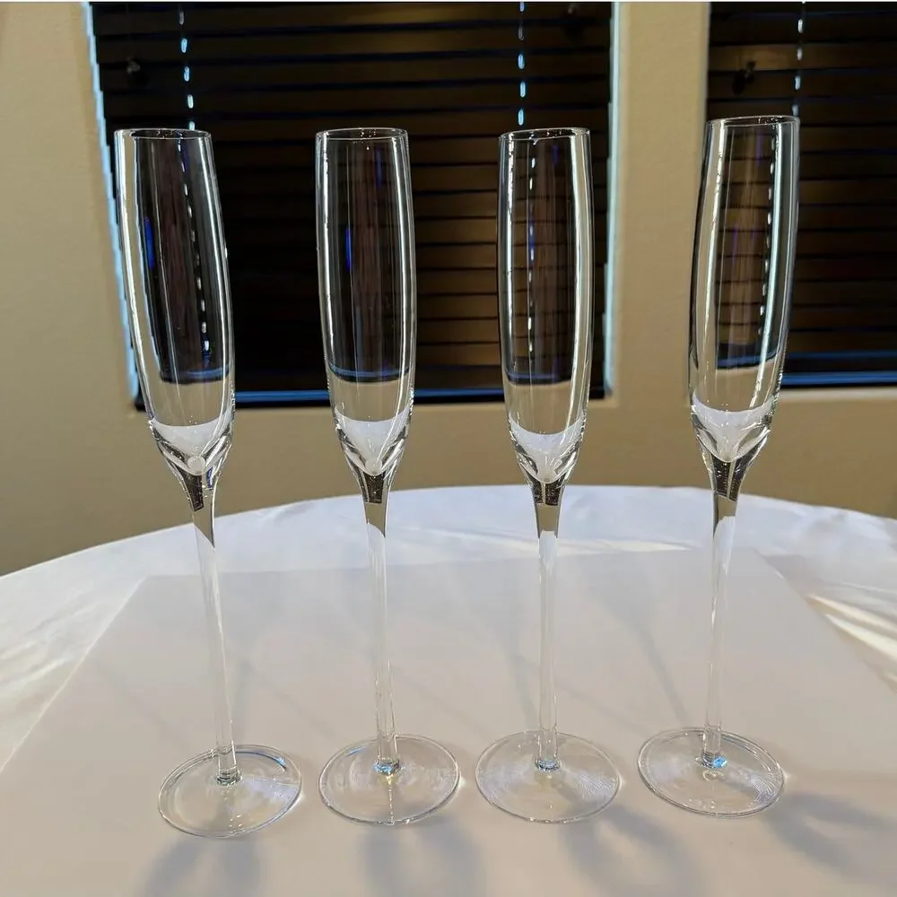 Z Gallerie Giant 14” Tall Champagne Flutes Clear Long Stem Set of 4